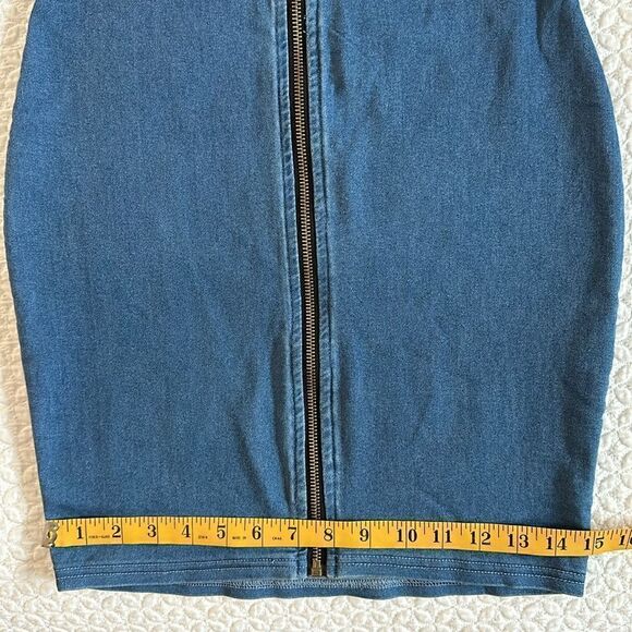 Iris Denim Dress Sexy Short Stretchy Sleeveless Front Zipper Club Party - Picture 9 of 14